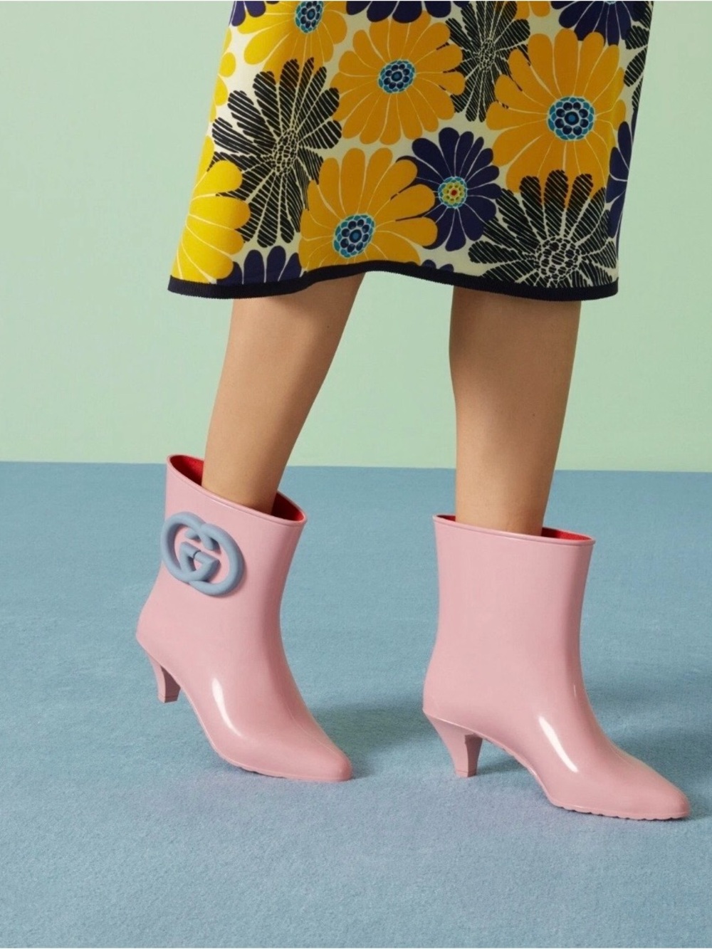Gucci Bootie Rubber GG Interlocking Double G Logo Pink Rain Boots Size EU 41